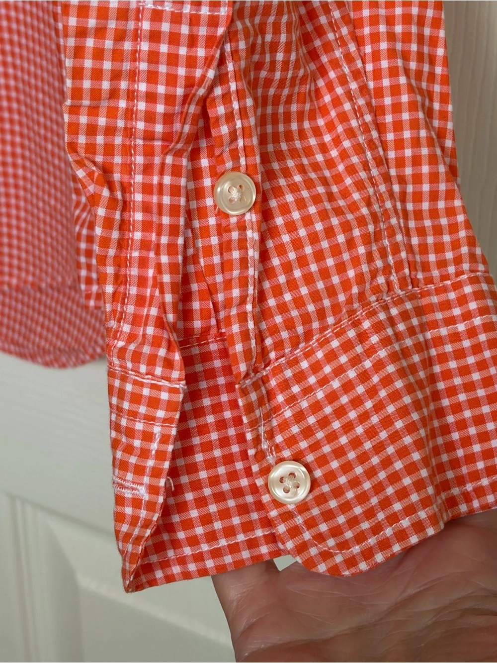 Ralph Lauren Boys L Cotton Poplin Shirt Orange White Gingham Button Down Preppy